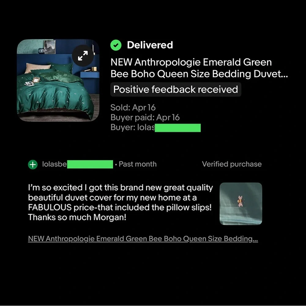 NEW Anthro Emerald Green Bee Boho Queen / King Size Bedding Duvet Sham Case Set